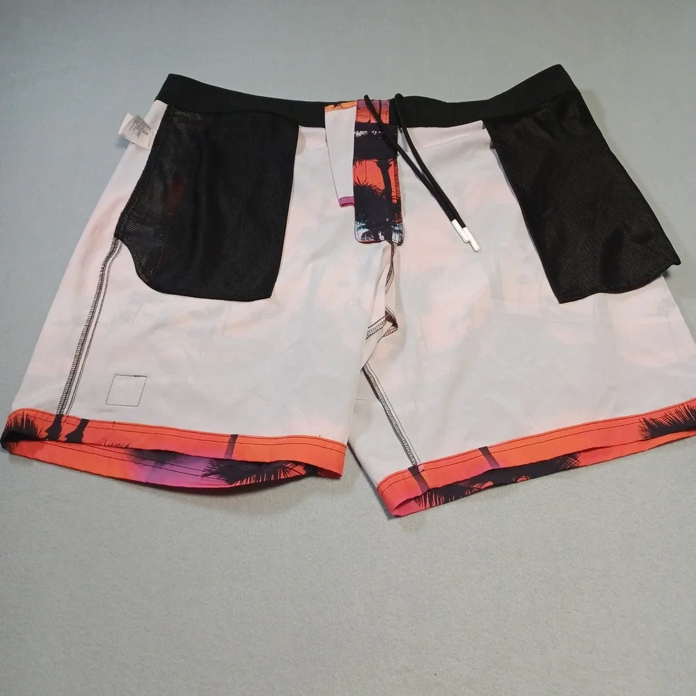 American Eagle Mens Board Short XXL Tropical Sunset Palm Tree Swim Trunks Orange